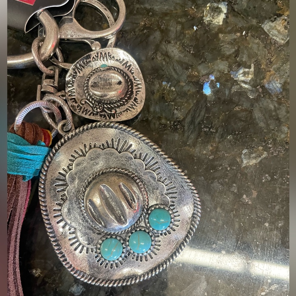 Silver and Turquoise Keychain with Hat Charm